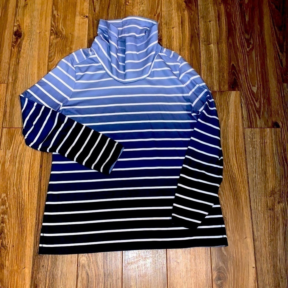 Karen Scott women’s striped long sleeve blue cowl neck top size medium - Picture 2 of 5